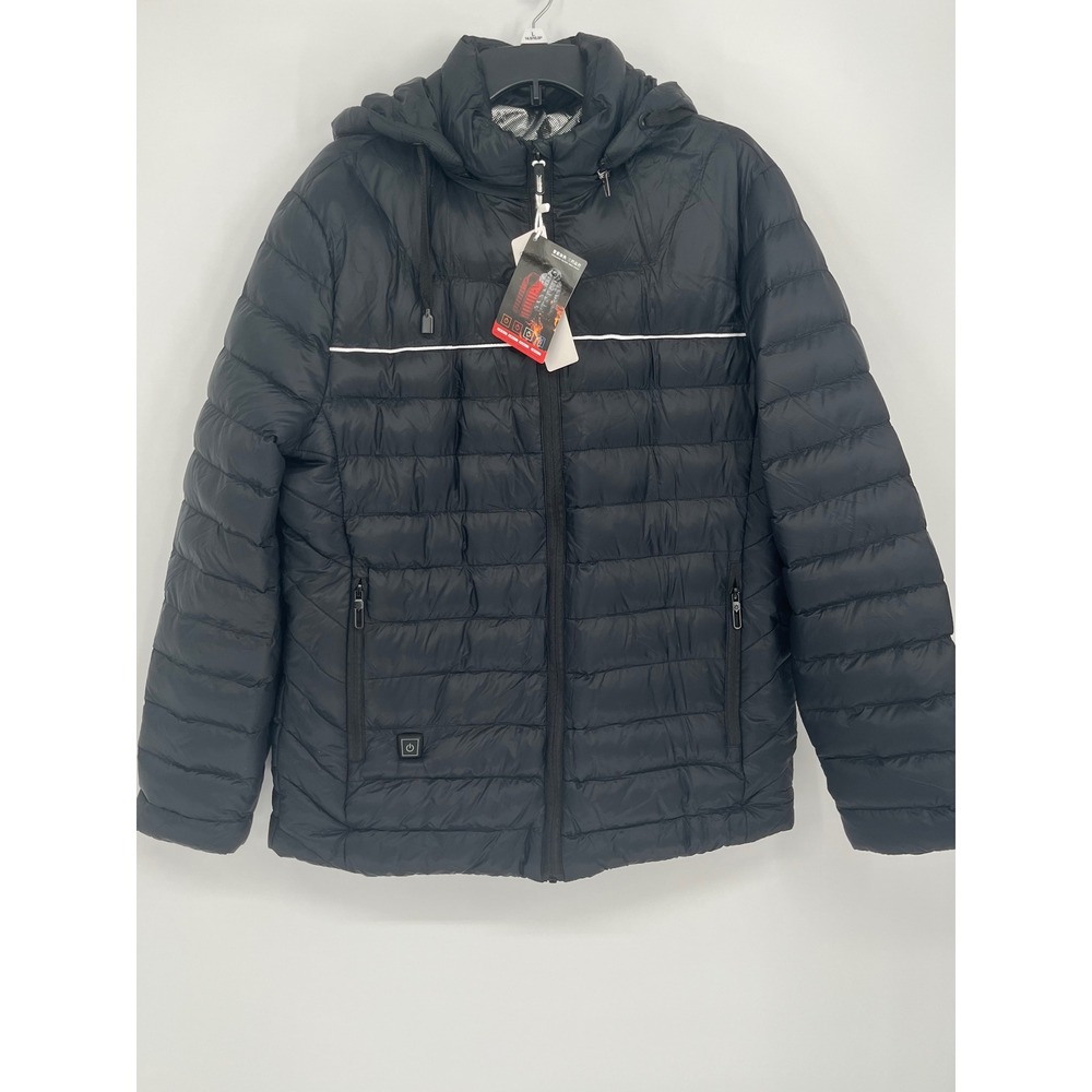 m.x collection Heated Puffer Jacket USB Removable Hood Men XXXL Black Runs Small